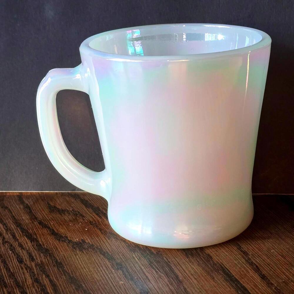 Fire King Aurora Borealis Iridescent D-Handle Mug 50s USA Vintage Pearl Lustre